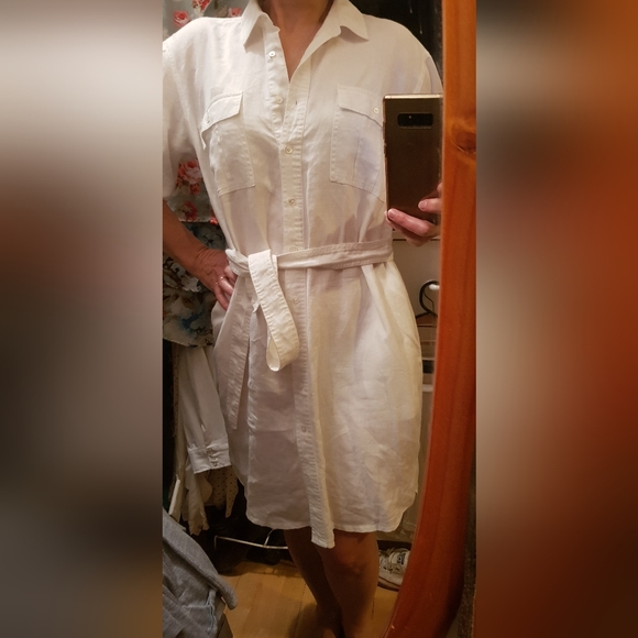 Trenery 100% linen white shirt dress 12 - Picture 6 of 9